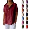 Damenmode Lässiges Kurzarm-Knopfleisten-T-Shirt Pullover Top