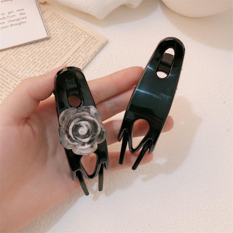 1pc Ink tea flower grasping clip, simple temperament, straight clip, hair clip, hair accessory