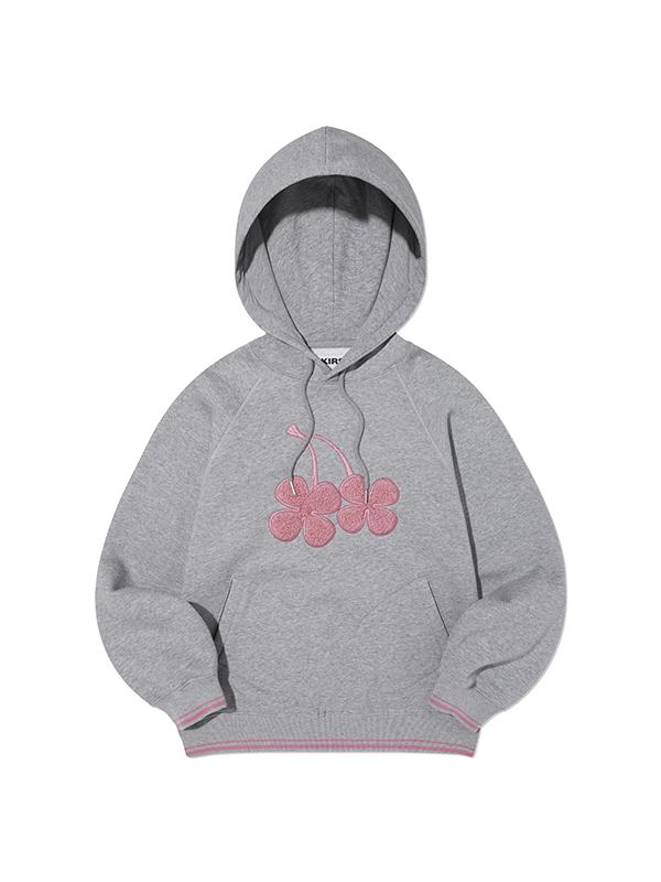 Big Clover Cherry Graphic Fleece Hoodie [Melange Gray]