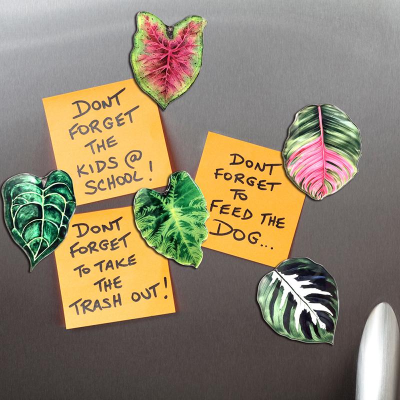 Dekorativní magnety na lednici, sada 6 kusů, design listů simulovaných rostlin, pro domácí dekoraci a připomínky