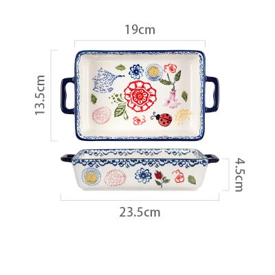 

Rectangular Binaural Ceramic Bowl Cheese Baked Rice Tray Ceramic Baking Oven Household Utensils Tableware Set Salad Bowl