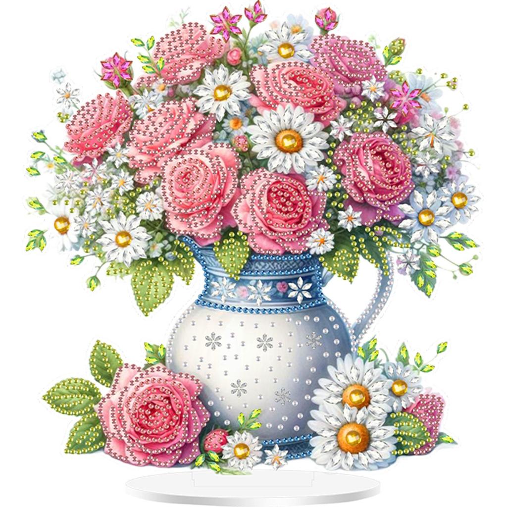 Acrylic 2D/Flat Flower DIY Table Top Diamond Painting Ornament Kits 5D DIY Diamond Art Tabletop Decorations for Adults Beginner