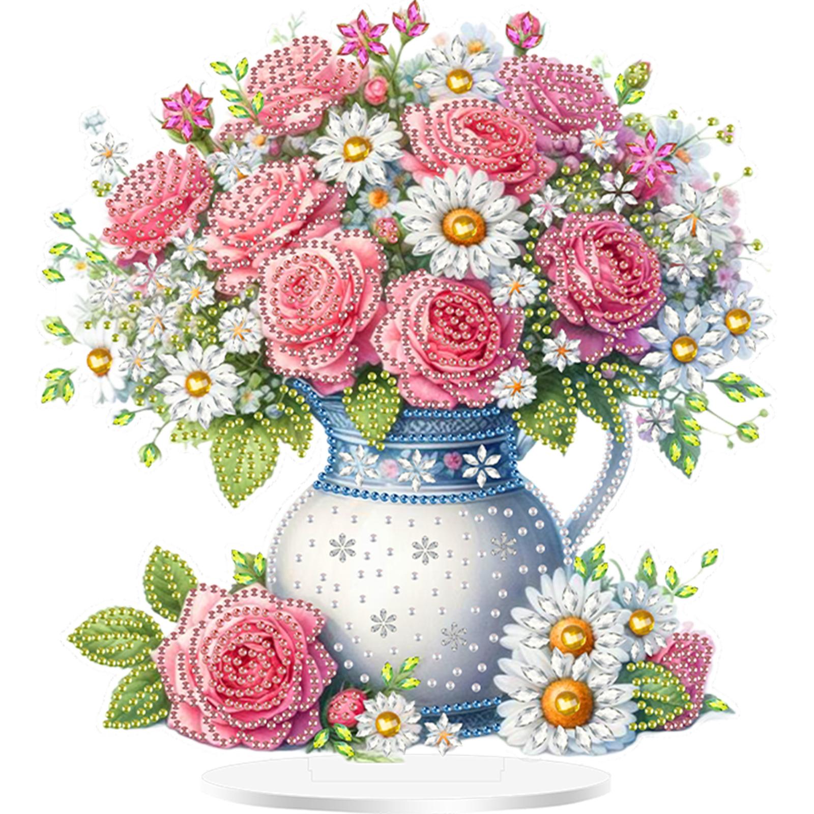 

Acrylic 2D/Flat Flower DIY Table Top Diamond Painting Ornament Kits 5D DIY Diamond Art Tabletop Decorations for Adults Beginner