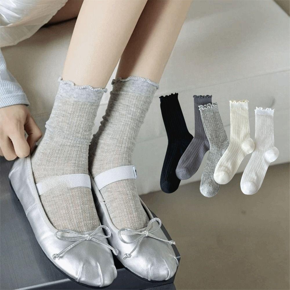Spitze Netz Mid-Tube Socken Aushöhlen Rüschen Baumwollsocken Süße Lolita Socken Prinzessinnenstil