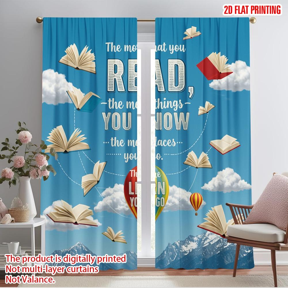 

2pcs 2D flat printing Window Curtains The More You Read Fabric Without Electricity Family Party for Indoor Celebrations Room 52.50×116.00 CM 2pcs