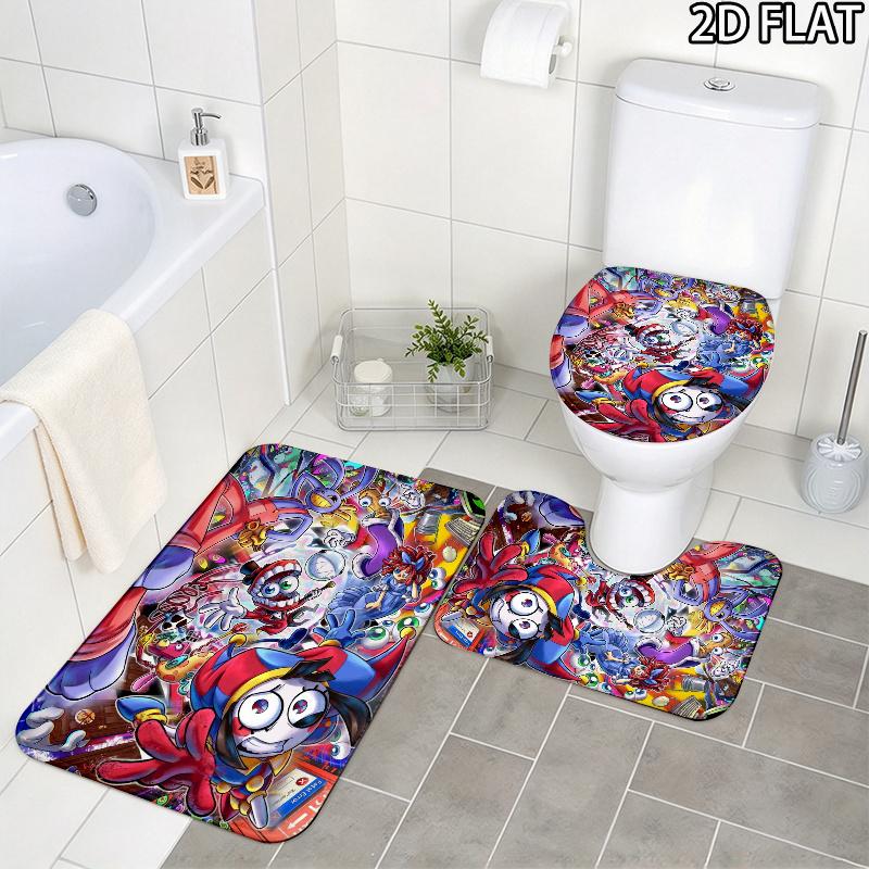 3Pcs Flannel Toilet Mat Set MTSJTthe Digital Circus Bathroom Rug Bath Carpet Non Slip Home Decor