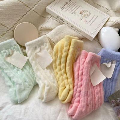 Autumn and Winter Macaroon Color Women's Thickened Plush Mid-calf Socks Cold-proof Warm Socks