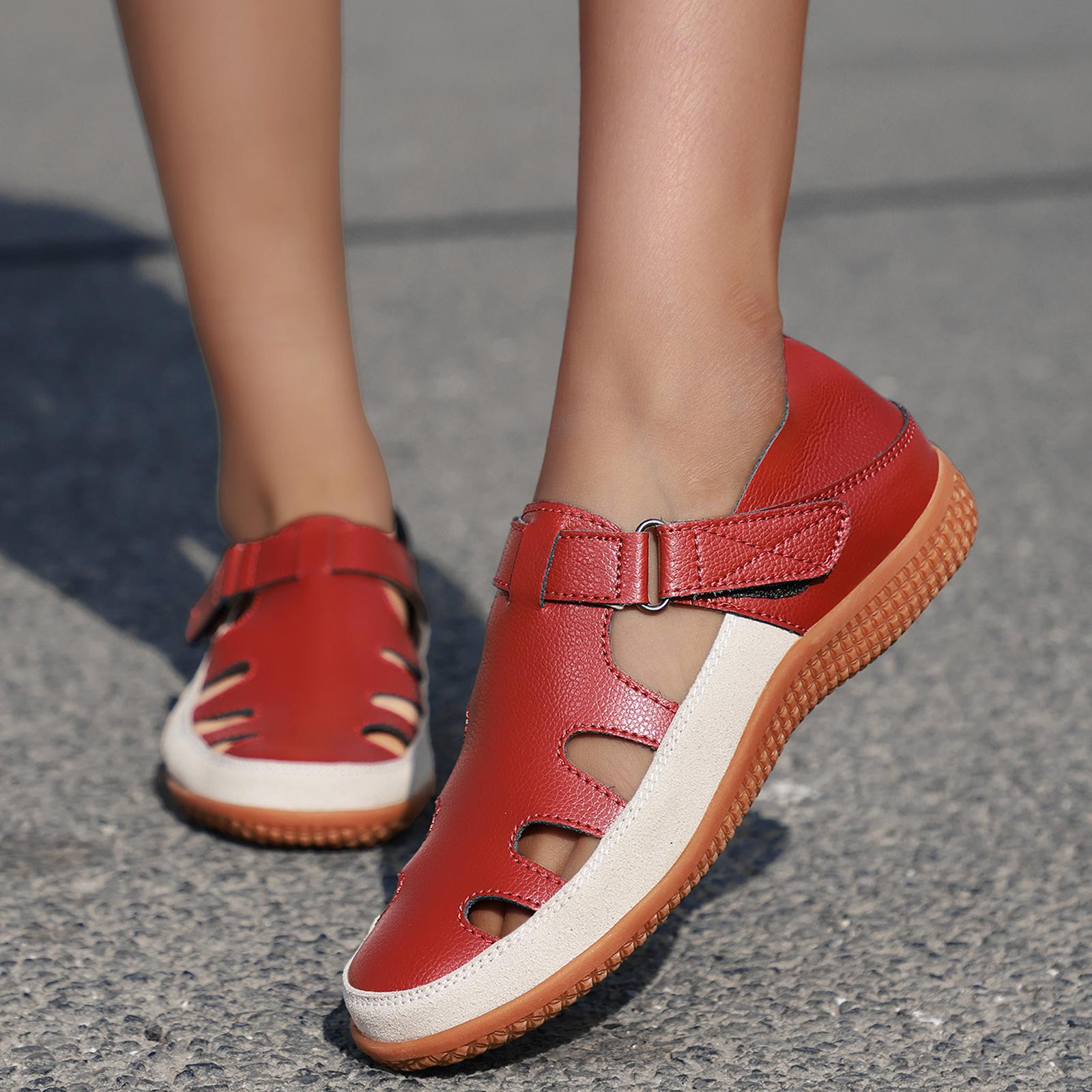 

Women s Leather Sandals Casual Summer Closed Toe Beach Sandals Flat Comfortable 37 червоний