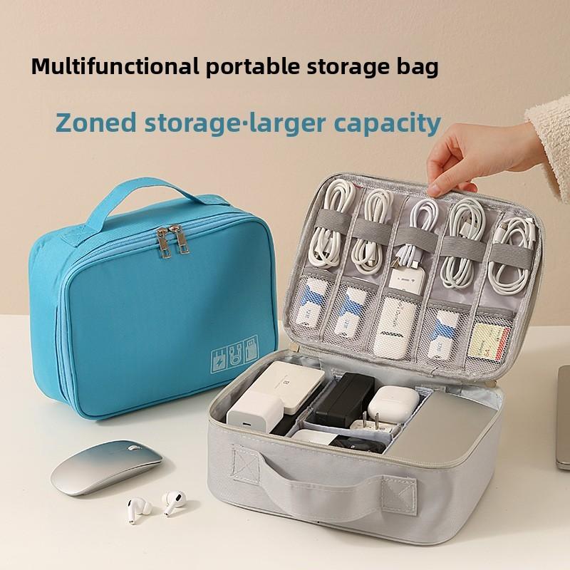 Multifunction Travel Data Cable Organizer With Waterresistant Oxford Material For Electronics Storage