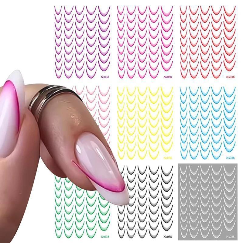 9 Sheets French Line Nails Art Stickers Adhesive Nails Decals Decoration French Tip Nail Stickers Nail Supplies