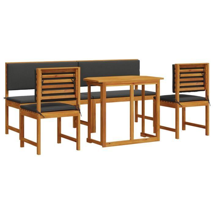 Ensemble de jardin 5 pièces vidaXL avec coussins en acacia massif 3329120