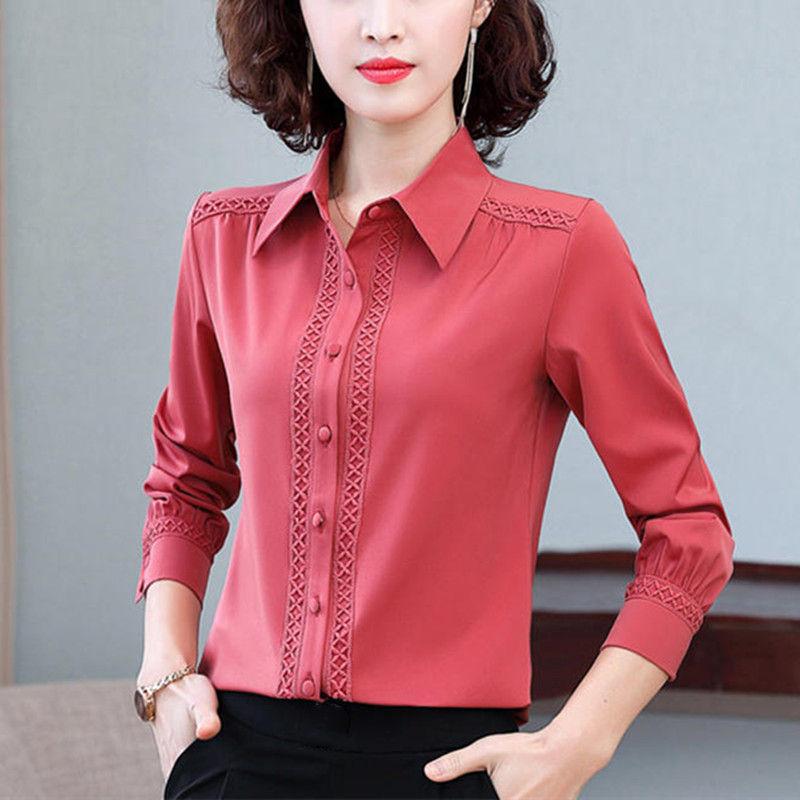 Camicia da donna a maniche lunghe primaverile, temperamento professionale, semplice colletto, blusa a maniche lunghe