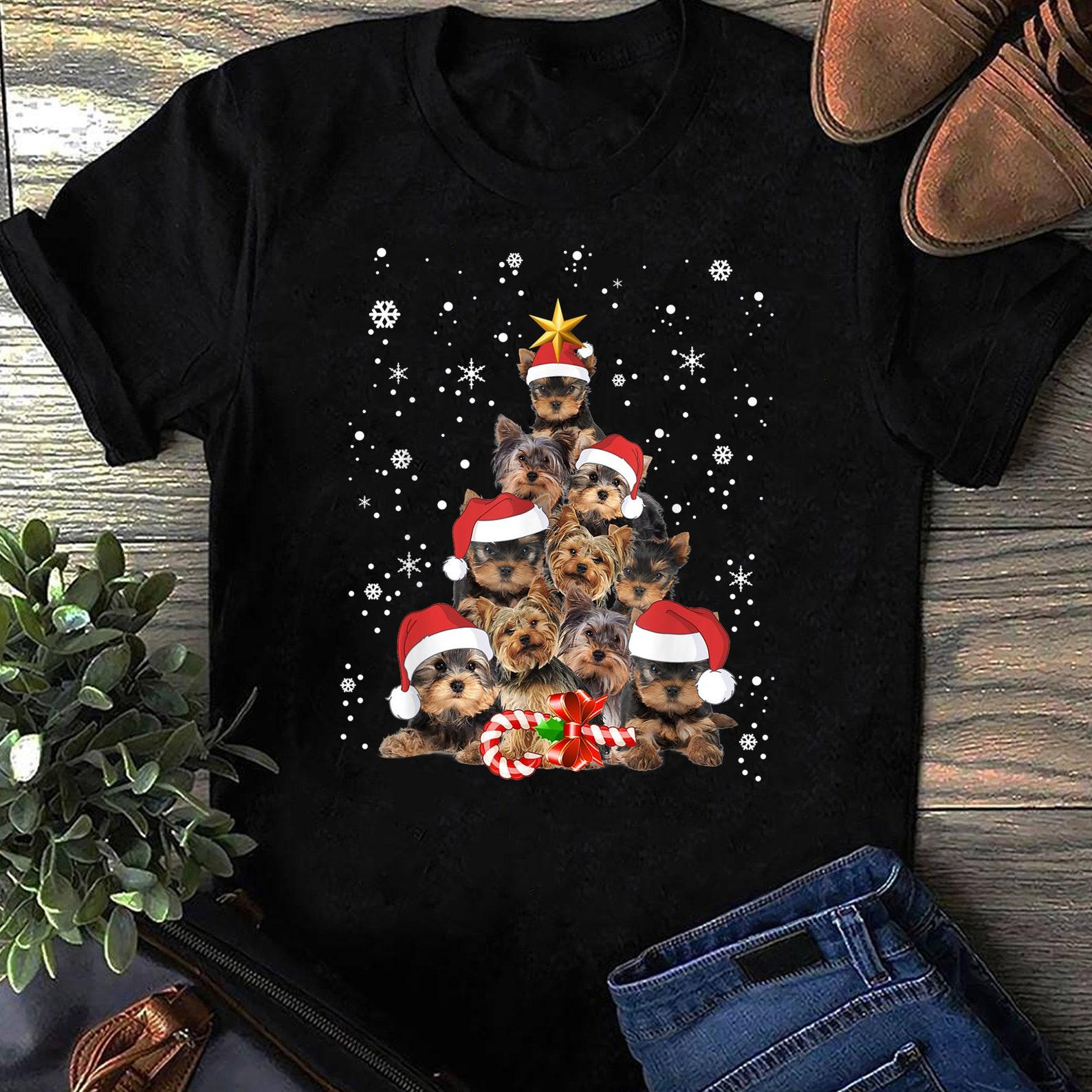 Yorkie Dogs Tree Christmas Sweater Xmas Pet Animal Dog Lover T-Shirt - Gift for Dog Lovers - Funny Dog - Yorkie Lovers - Mother s Day L