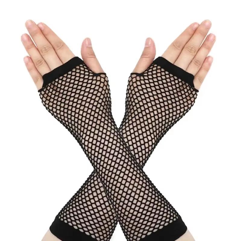 Halloween 80s Fancy Party Costume Set Lace Headband Neon Earrings Fingerless Fishnet Gloves Accessories Women Clothing Typical