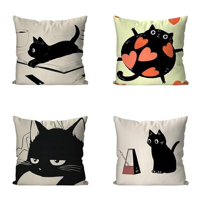 Cartoon Black Cat Print Decorative Pillowcase Bedding Home Decorative Cushion Pillowcase