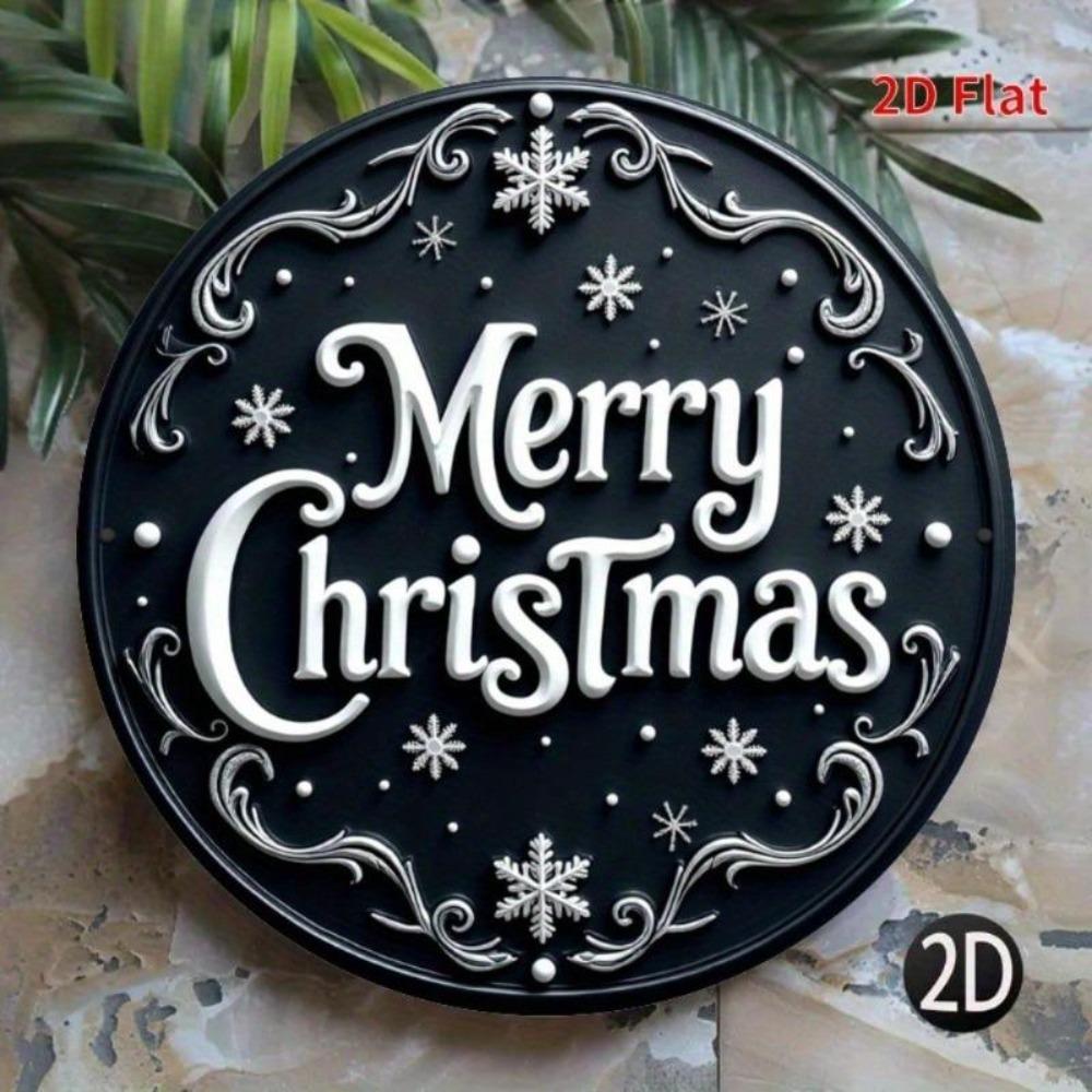 Metal Christmas Sign Black White Holiday Decor No Electricity Textured Surface Indoor Outdoor Wall Art