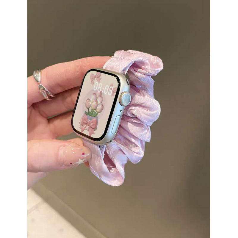 For AppleWatch8910 Apple Watch Strap iwatch11SE Feeling French Pearlescent Hairband Strap