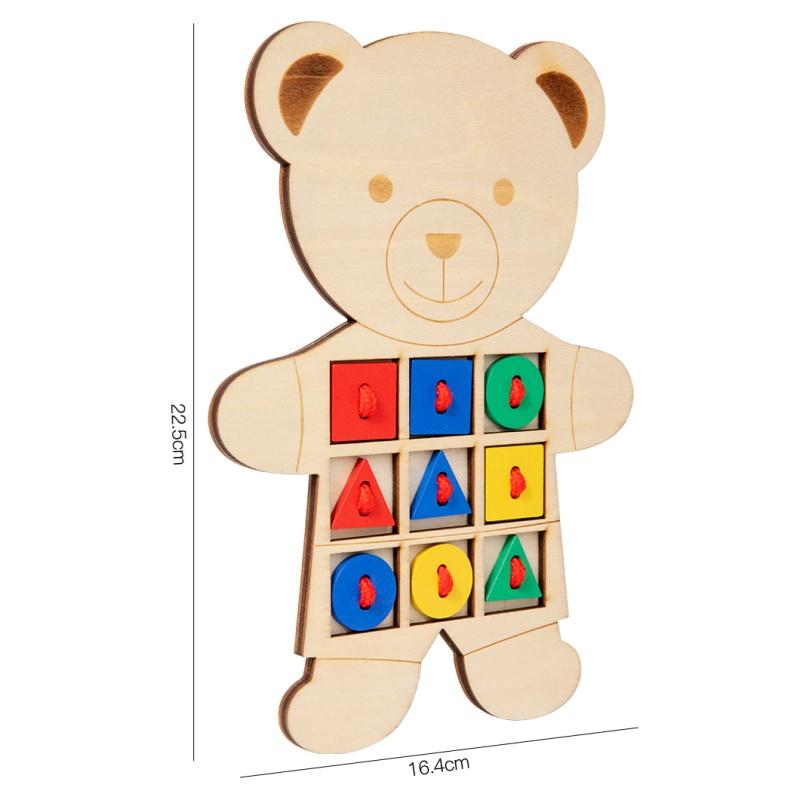 Montessori Toy Wooden Little Bear Geometry Matching Puzzle Rope Threading Game Parent Child Interactive Board Game Education