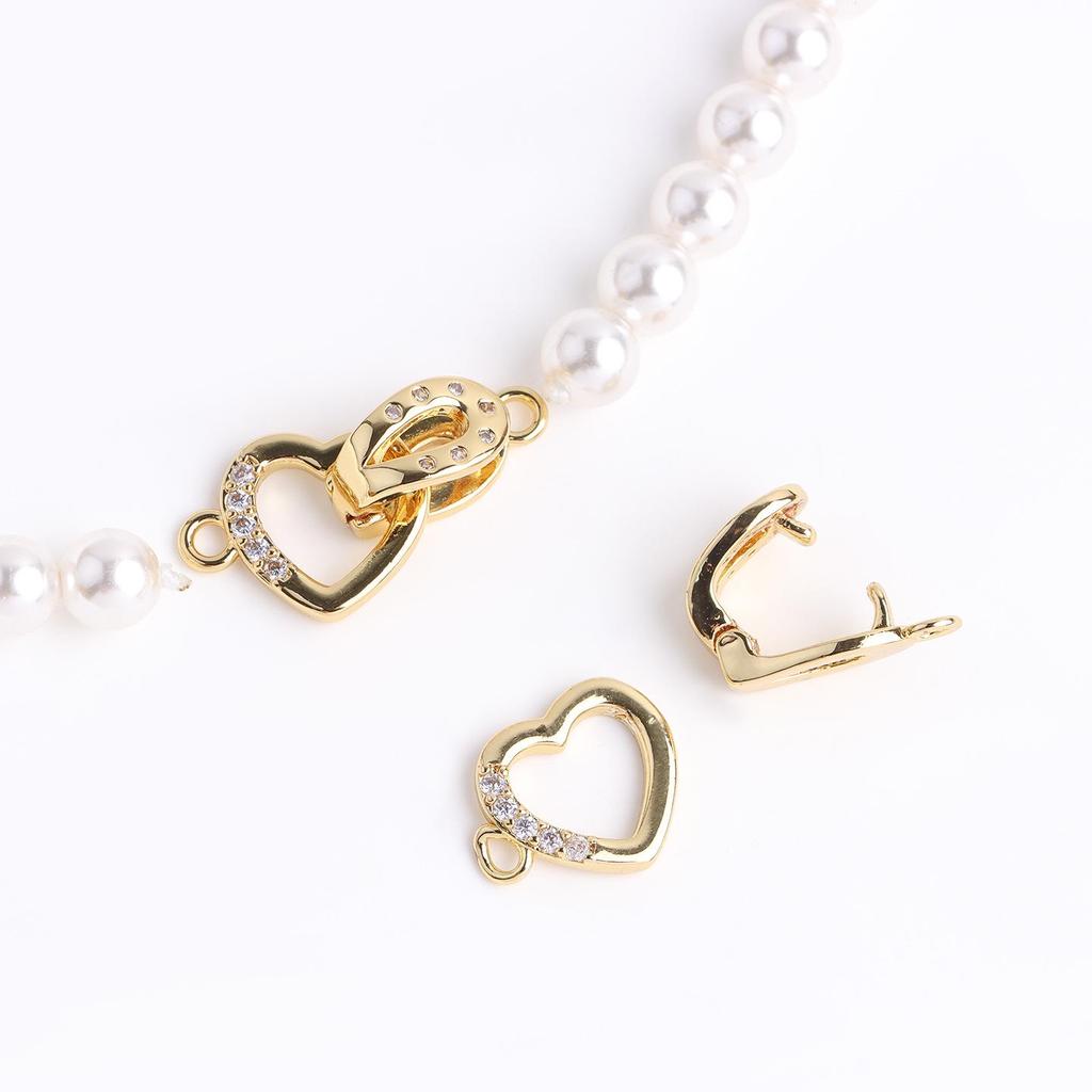 18K Gold Plated Heart Pearl Clasp Necklace & Bracelet DIY Jewelry Accessory