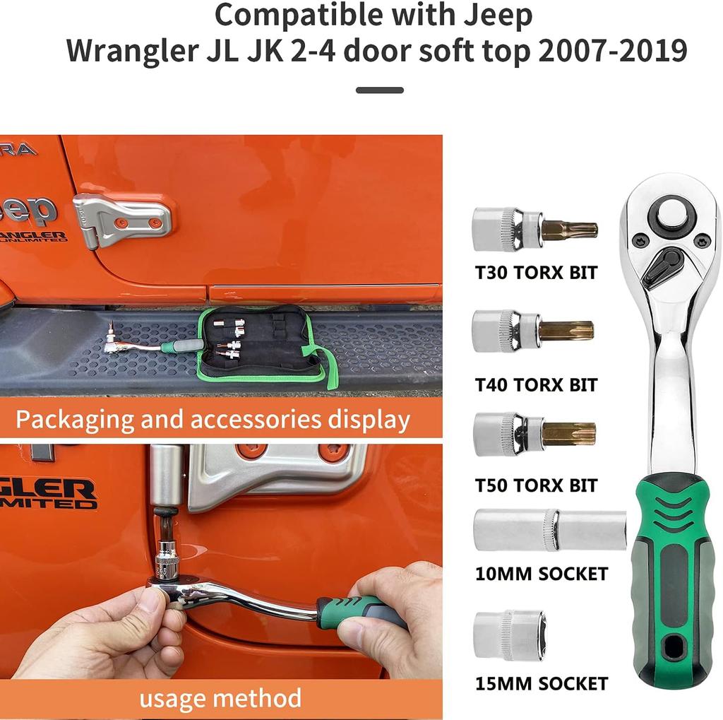 Hard Top Door Removal Torx Set Tool Kit Replace 82214166AB 68361574AB Compatible for Jeep Wrangler JL JK & Gladiator Rubicon Sah