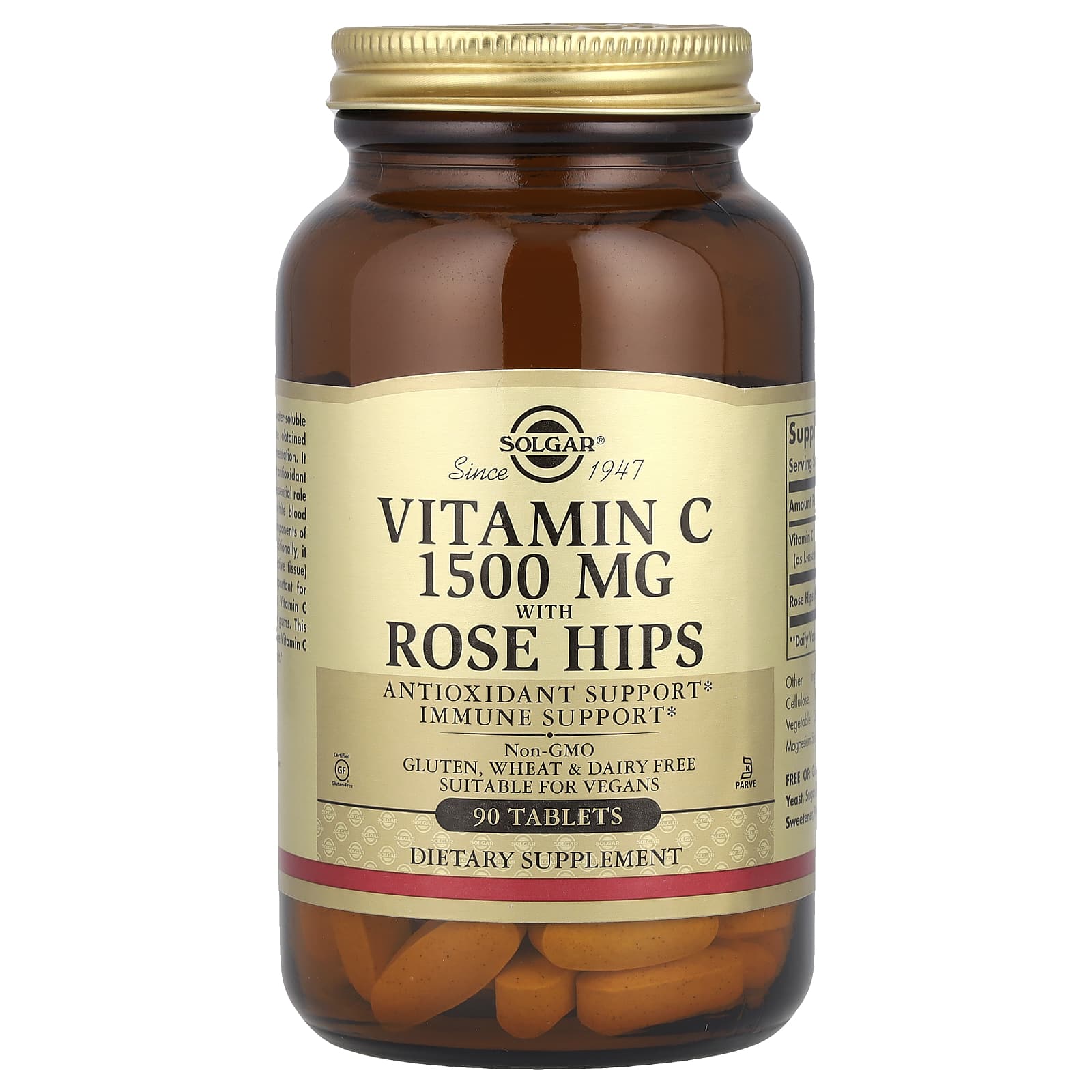 

Vitamin C, Rosehip, 1,500Mg, 90 Tablets