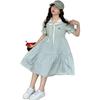 Girls Navy Collar Short Sleeve Dress Preppy Princess Skirt For Big Kids Students Summer Wear