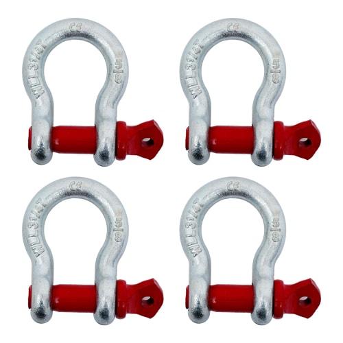 KLD Forged Shackles, Bow Shape, 3.25T, Set of 4, for Connecting Towing Hooks, Belt Slings, Round Slings, Etc.