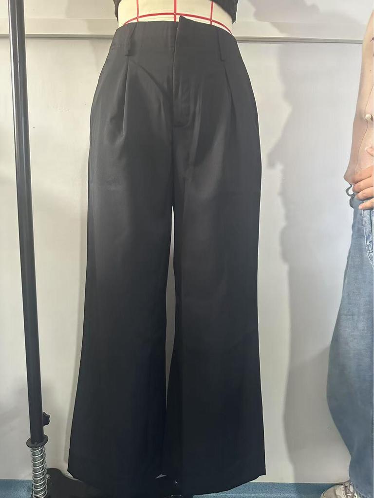 European & American Women's High-Waist Straight-Leg Business Casual Pants - Solid Color Draped Style (2026)