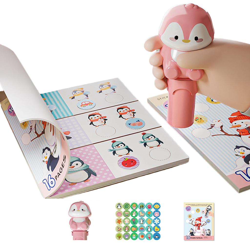 Cartoon Sticker Stamp with 300 Cartoon Sticker and 16 Pages Activity Book Children Sticker Stamper Activity Craft Toy