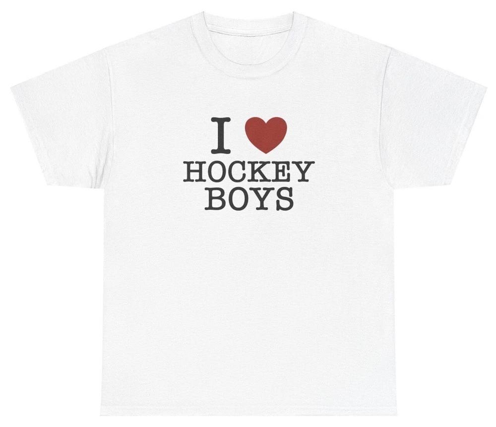 I Love Heart Hockey Boys T Shirt Silly Y2k Clothes Gen Z Players Grunge Tee S