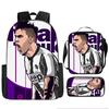 Conjunto de Mochila Escolar Infantil Estampada Cristiano Ronaldo Meninos Meninas 3 Peças Mochila de Tecido Oxford Com Lancheira Estojo