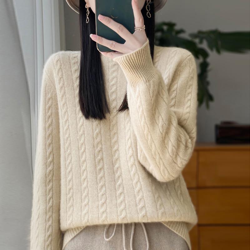 Women's Cashmere Sweater Qinghe Cashmere 30% Cashmere 70% Wool Autumn and Winter Pullover Warm and Fashionable