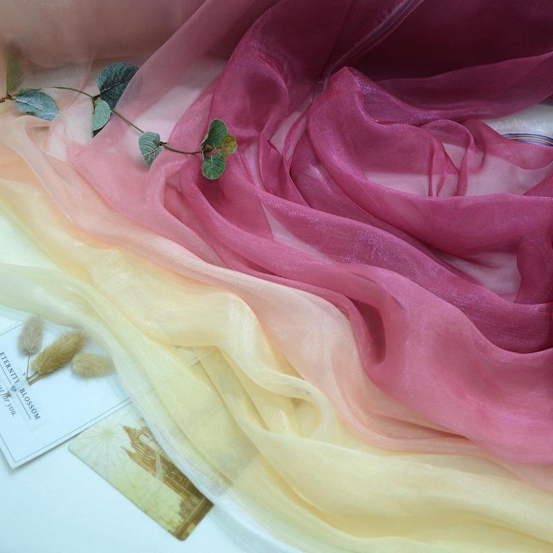 3/5/10m Multicolor Gradient Silk-Crepe Chiffon Fabric for Handmade DIY Sewing Hanfu Apparel Making Wedding Decoration