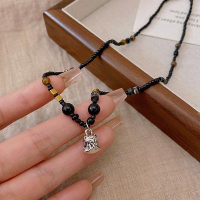 New Chinese Retro Lion Dancing Beaded Necklace Women's Niche Sweater Chain Ethnic Style