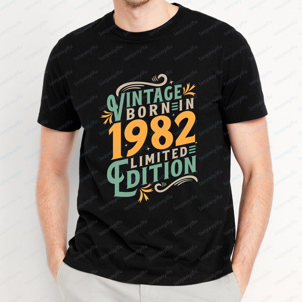 VINTAGE BORN IN 1982 LIMITED EDITION Summer Short-Sleeved Men's and Women's Universal Pattern L