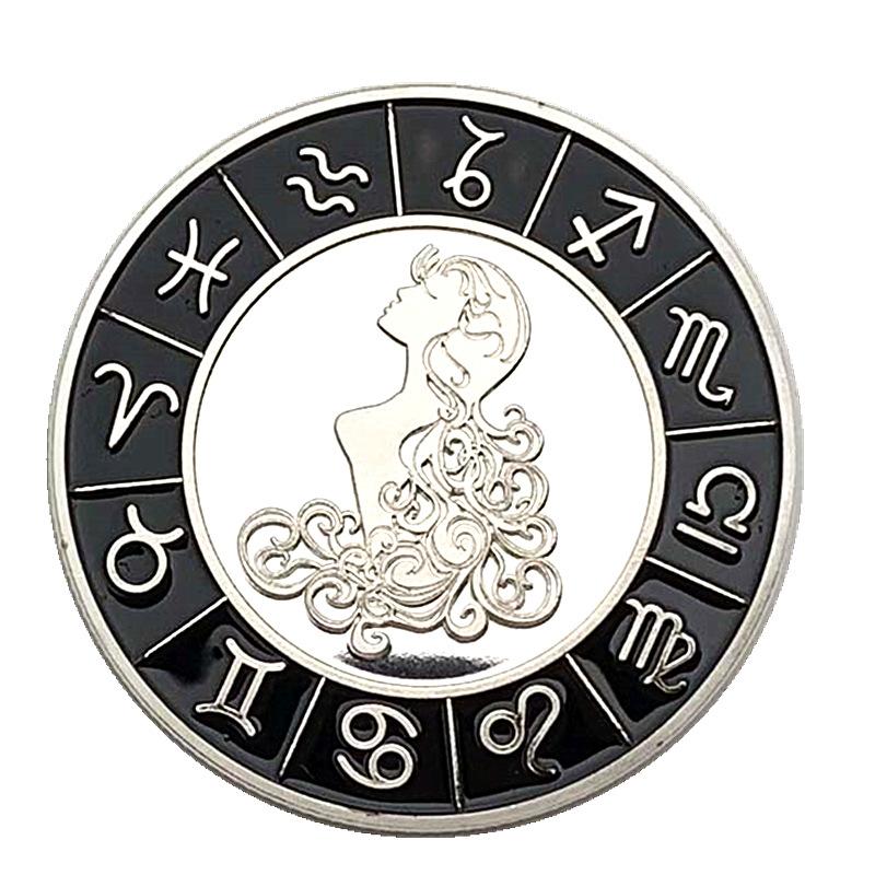 European and American Zodiac Signs, Diamond Encrusted Coins, Silver Plated, Pisces Commemorative Coins, Collectibles, Tarot Love Coins, Coins