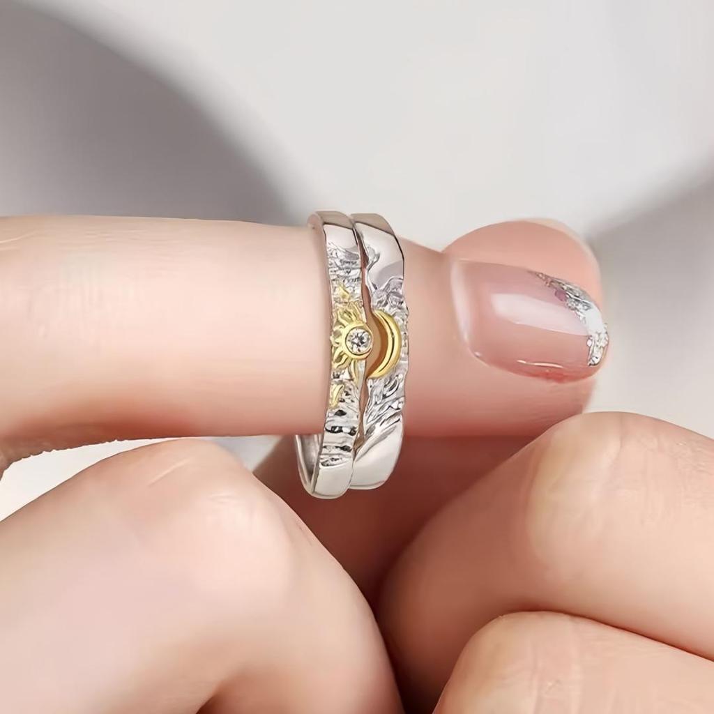Sun and Moon Long-Distance Couple Rings - High-Grade Morning and Evening Set for Women and Men