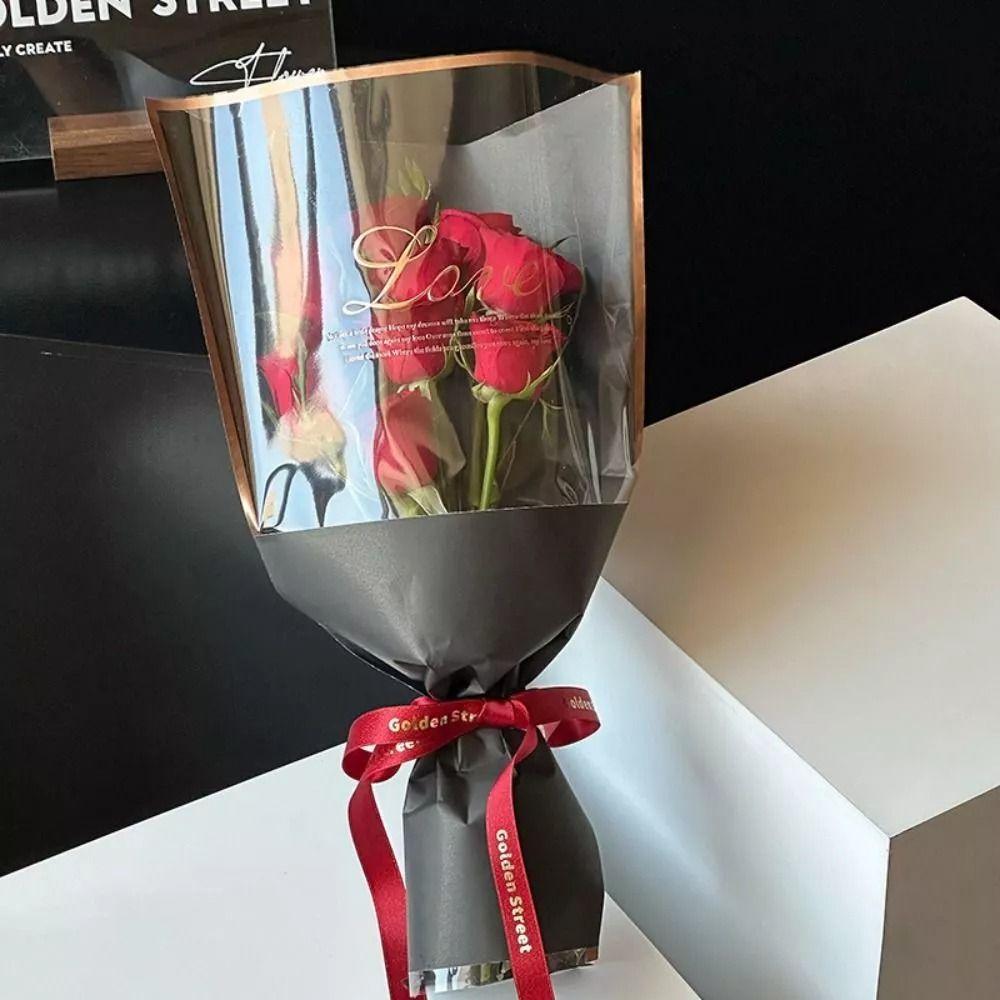 20PCS Transparent Flower Packaging Bag Hot Stamping Foil Rose Wrapping Bag Bouquet Packing Bag