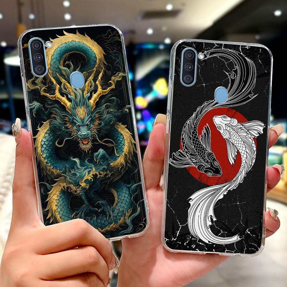 For Samsung Galaxy A11 M11 Phone Case Samsung A11 M11 A115F M115F Elegant Floral Cat Painted Soft Silicone Transparent TPU Cases