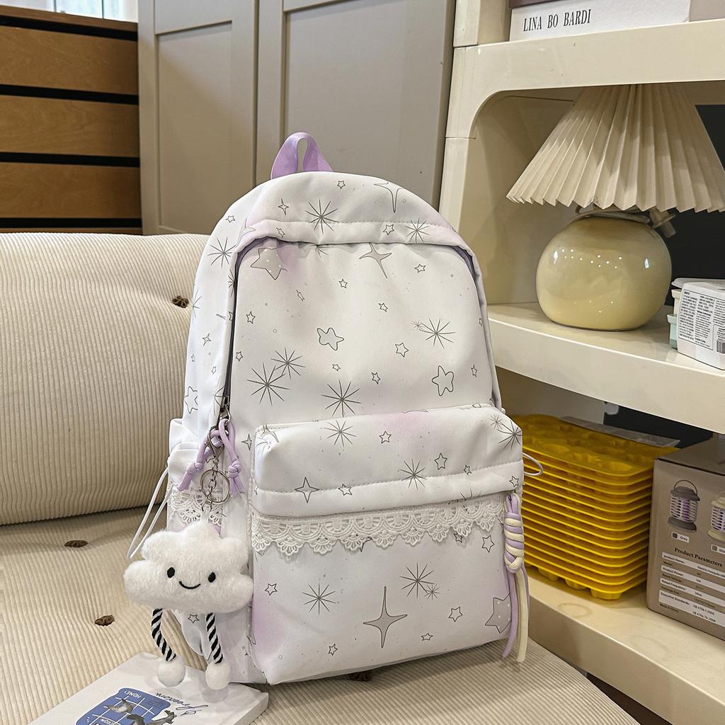 Schoolbagins wind backpack schoolbag cute cloud pendant simple fresh fashion versatile backpack Korean version of campus sweet