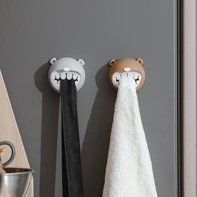 Bear Towel Stopper No-hole Towel Storage RackRefrigerator Bathroom BalconyAdhesive Hook Hole No-hole