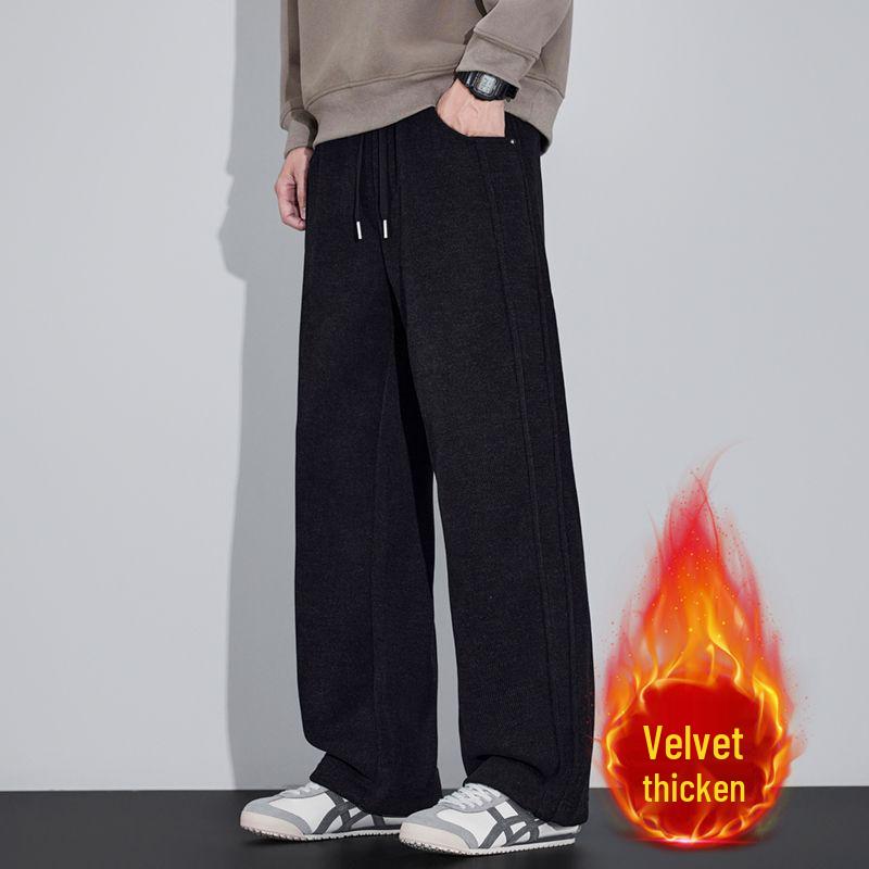 

Мужские модные спортивные брюки свободного кроя на флисовой подкладке - осенне-зимние, прямого кроя, в стиле папа 33 чёрный