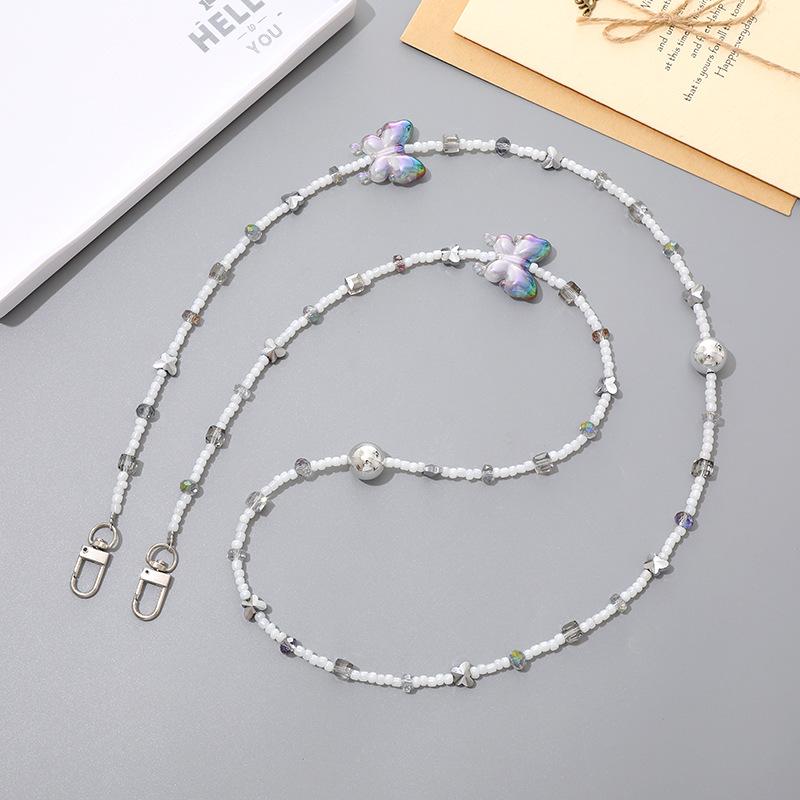 Handmade Pearl Crossbody Phone Case Lanyard with Beaded Charm