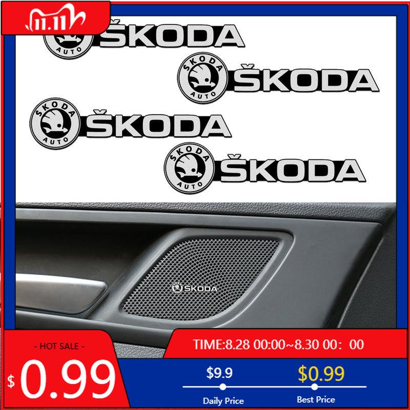 Pegatina para Coche 2/4 Piezas Pegatina para Coche Logo Metálico Altavoz Interno Insignia de Audio Nuevo Para Skoda Octavia Fabia Rapid Yeti Kodiaq Superb Coche