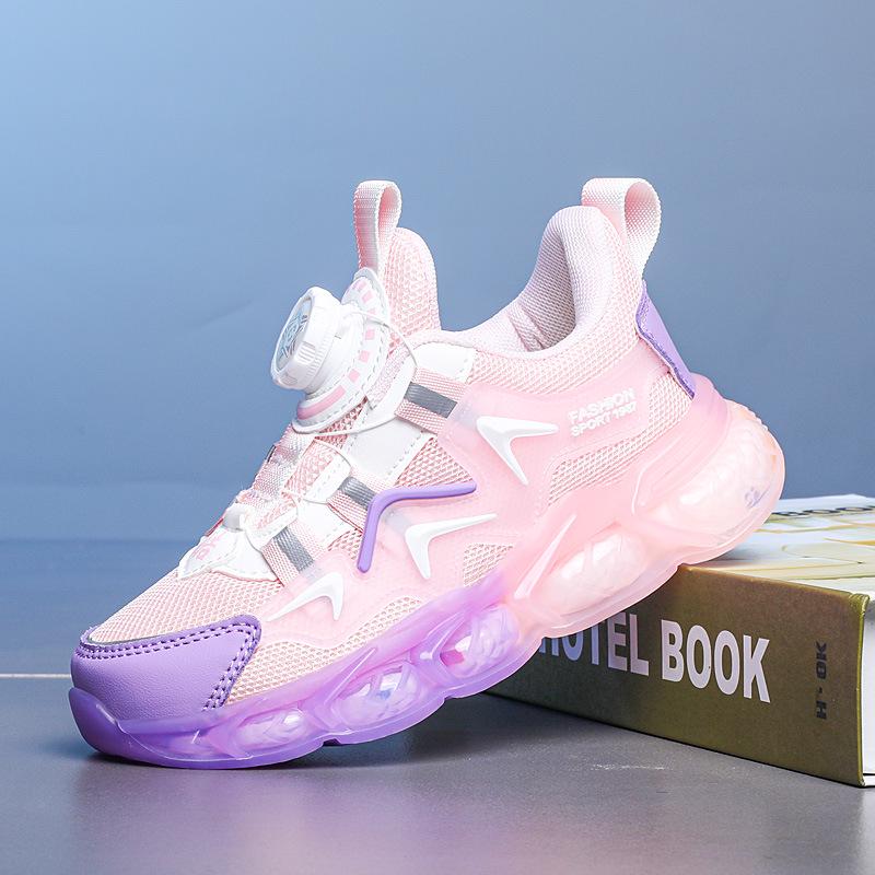 

Детская спортивная обувь из дышащей сетки с легким нескользящим дизайном и вращающейся пряжкой для мальчиков и девочек 28