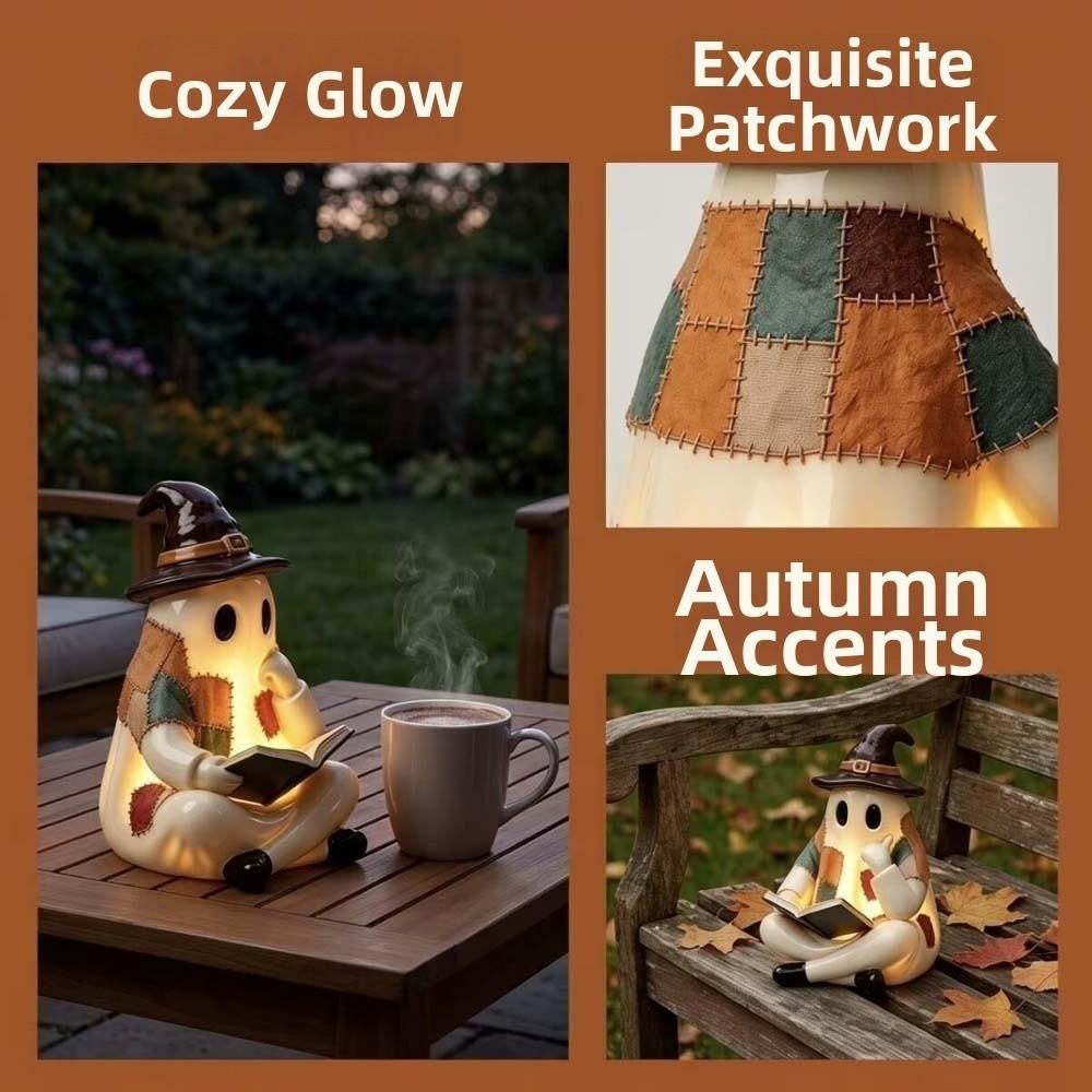 Resin Made Patchwork Ghost Light Lightweight 3D Shaped Ghost Pumpkin Lantern Compact Size Exquisite Detail Witch Hat Figurine