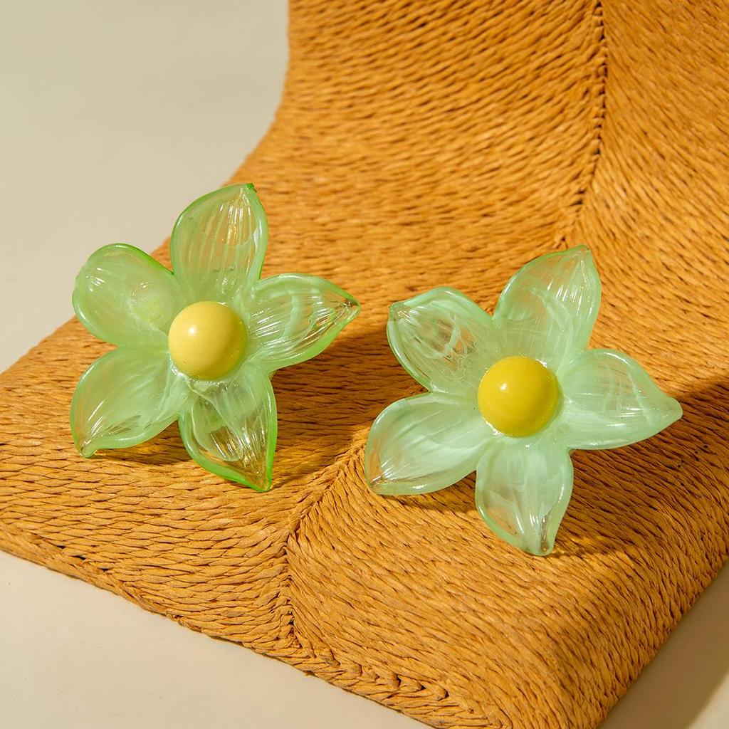 New Spring/Summer Simulation Dyeing Resin Flower Earrings for Women's Jewelry, Fresh and Cute Flower Earrings