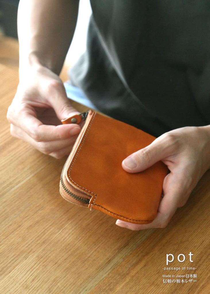 Pote, Feito no Japão, Bolsa de Couro Tochigi, Pequena, Tamanho Mini, para Acessórios, Fones de Ouvido e Cartões, BLPT0084 (Castanho avermelhado)