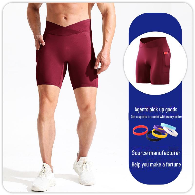 Men's High-Waisted Compression Fitness Shorts with Pockets - Breathable, High Elastic Running Tights
