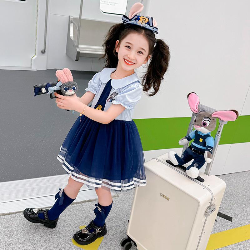 Mädchenkleid Hase Polizistin Prinzessinnenkleid Sommer Baby Mädchen Kurzarm Judy Kleid Flauschiges Gazekleid